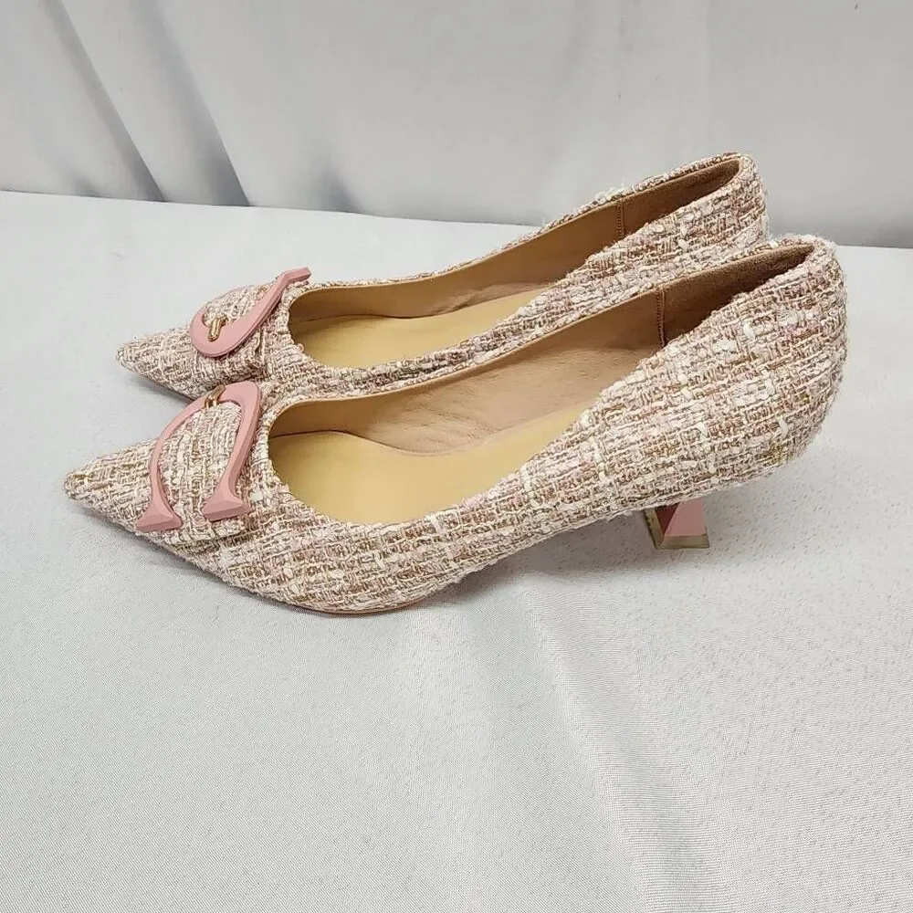 NIB C. Paravano Pink Tweed Kitten Heel Pumps Pointed Toe EU 41 US 10